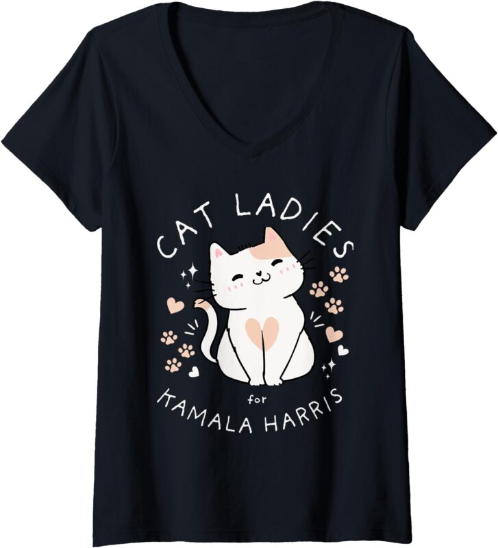 Womens Cat Ladies for Kamala Harris V-Neck T-Shirt