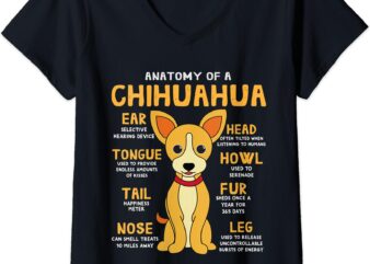 Womens Chihuahua Anatomy Funny Dog Mom Dad Cute Gift V-Neck T-Shirt