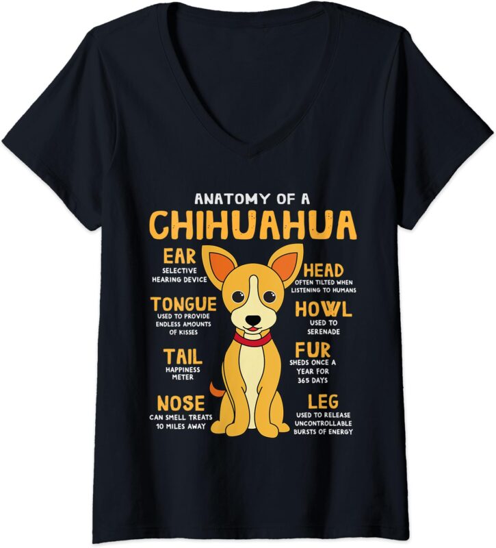 Womens Chihuahua Anatomy Funny Dog Mom Dad Cute Gift V-Neck T-Shirt