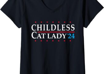 Womens Childless Cat Lady 2024 Vote Patriotic USA V-Neck T-Shirt