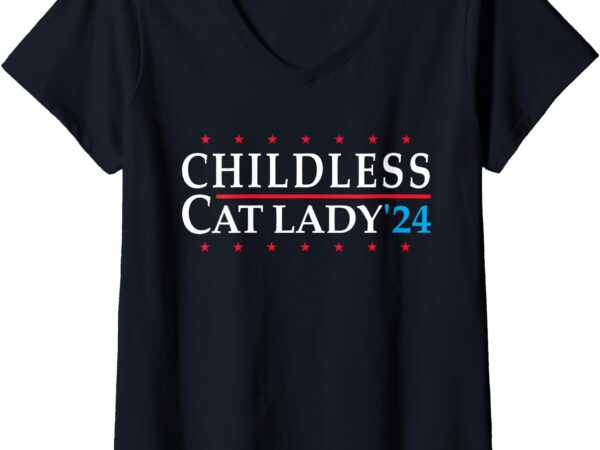 Womens childless cat lady 2024 vote patriotic usa v-neck t-shirt