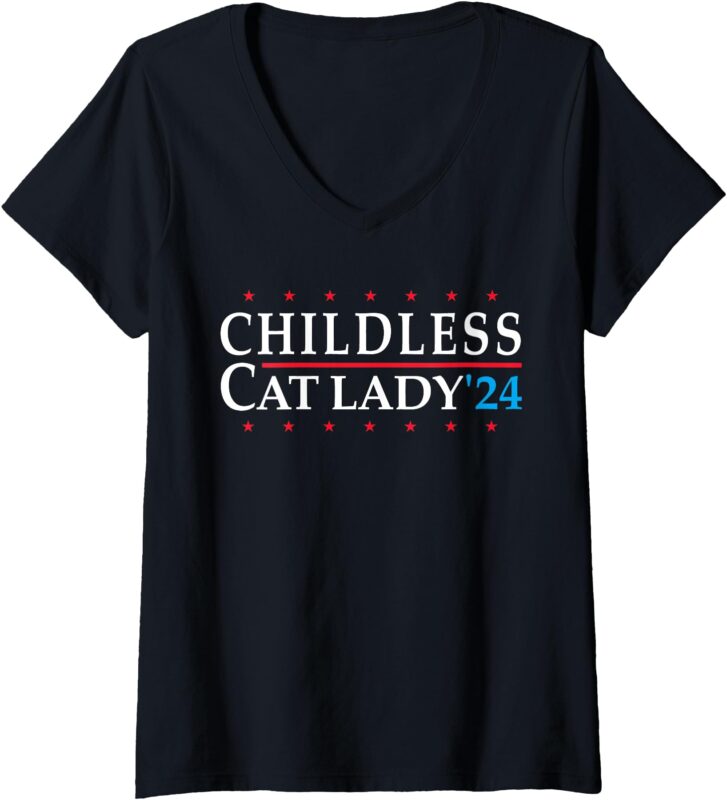 Womens Childless Cat Lady 2024 Vote Patriotic USA V-Neck T-Shirt