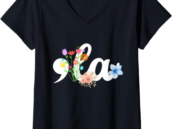 Womens comma la floral kamala harris president 2024 coma la flowers v-neck t-shirt