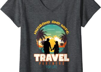 Womens Couple Vacation Matching Travel Trip Traveler Husband Wife V-Neck T-Shirt