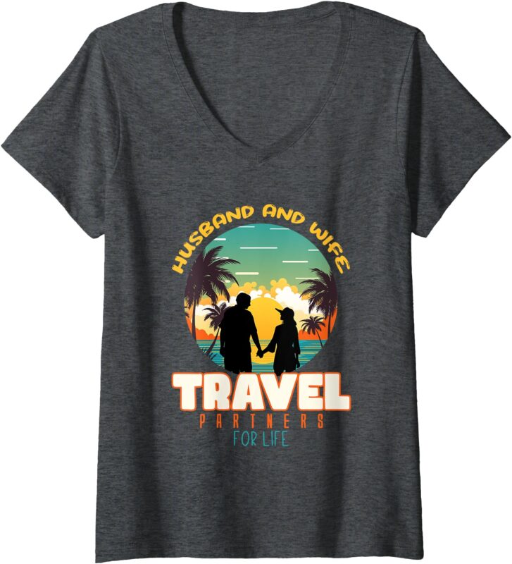 Womens Couple Vacation Matching Travel Trip Traveler Husband Wife V-Neck T-Shirt