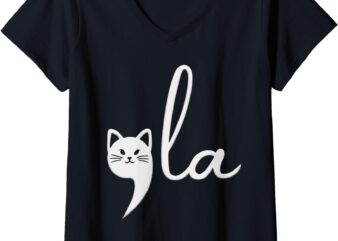 Womens Cute Cat Comma-La Kamala Harris President 2024 V-Neck T-Shirt