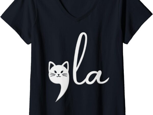 Womens cute cat comma-la kamala harris president 2024 v-neck t-shirt