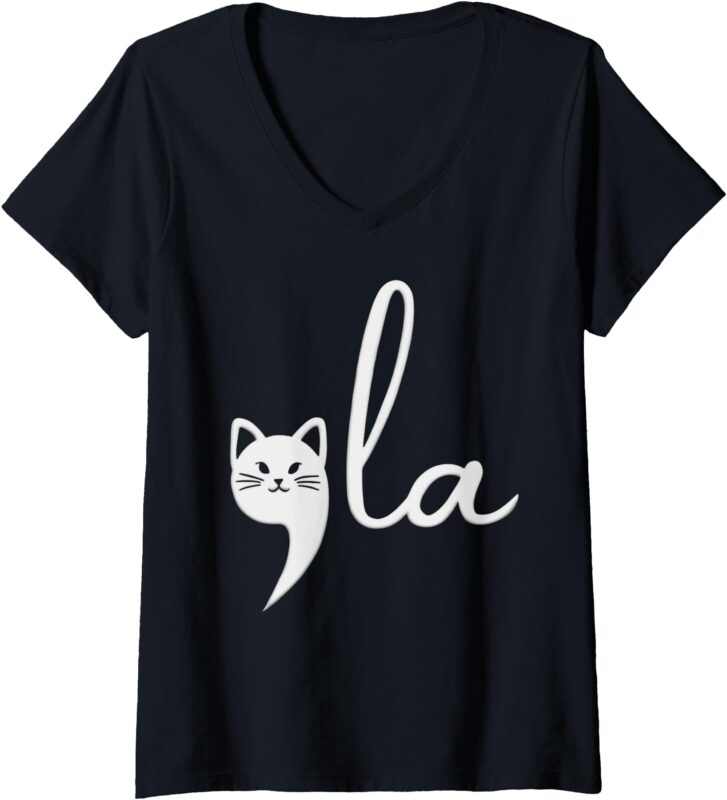 Womens Cute Cat Comma-La Kamala Harris President 2024 V-Neck T-Shirt