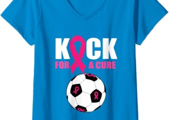 Womens Cute Gift for Soccer Team Player Teen Girls Breast Cancer V-Neck T-Shirt