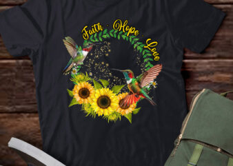 Womens Faith Hope Love Sunflower Hummingbird Religious Christian V-Neck T-Shirt ltsp