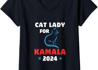 Womens Funny Cat Lady Kamala Harris President 2024 Cat Mom Women V-Neck T-Shirt