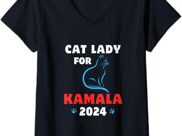 Womens funny cat lady kamala harris president 2024 cat mom women v-neck t-shirt