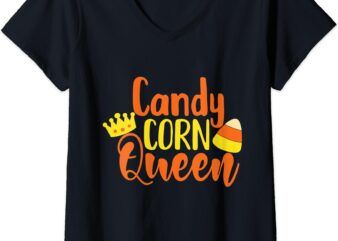 Womens Halloween Candy Corn Queen Family Gift V-Neck T-Shirt