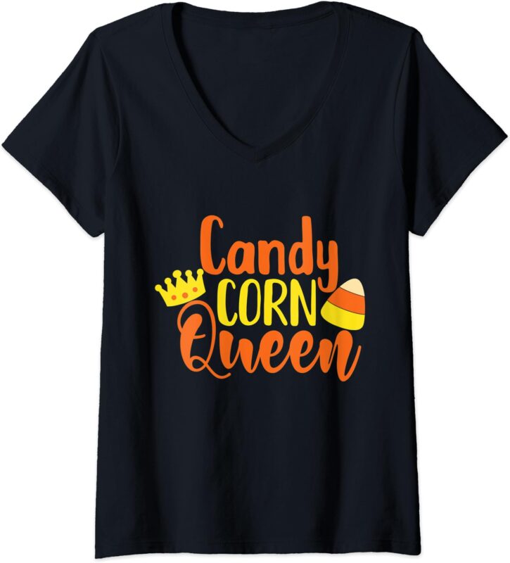 Womens Halloween Candy Corn Queen Family Gift V-Neck T-Shirt