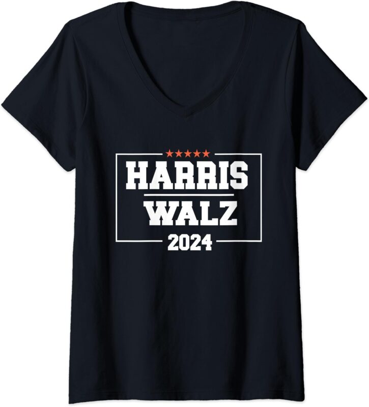 Womens Harris Walz 2024 Campaign for President Harris Waltz ’24 V-Neck T-Shirt