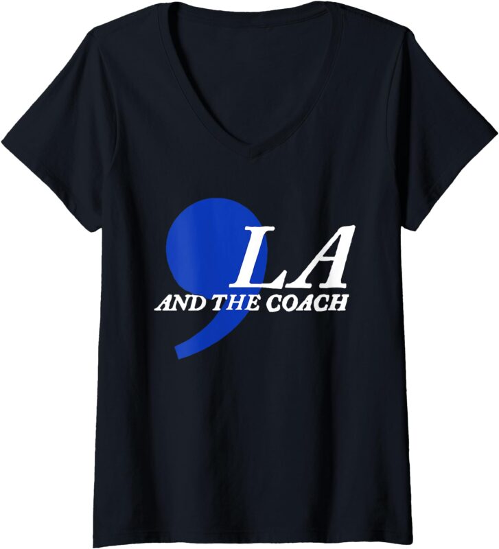 Womens Harris Walz 2024 Comma La and The Coach V-Neck T-Shirt