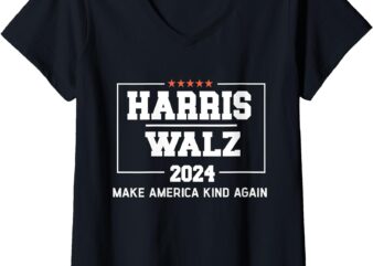 Womens Harris Walz 2024 Make America Kind Again Harris Waltz Quote V-Neck T-Shirt