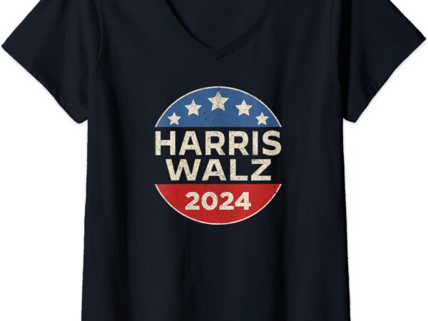 Womens harris walz 2024 retro button election for democrats waltz v-neck t-shirt