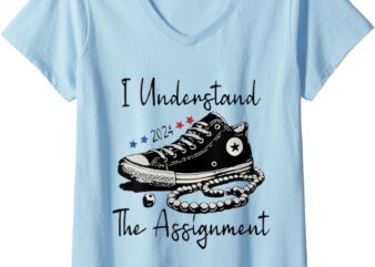 Womens I Understand The Assignment Vote Blue rally Kamala 2024 V-Neck T-Shirt