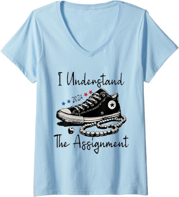 Womens I Understand The Assignment Vote Blue rally Kamala 2024 V-Neck T-Shirt