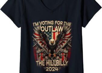 Womens I’m Voting For the Outlaw and the Hillbilly 2024 USA Flag V-Neck T-Shirt