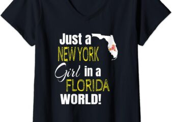 Womens Just A New York Girl In A Florida World Cute Gift V-Neck T-Shirt