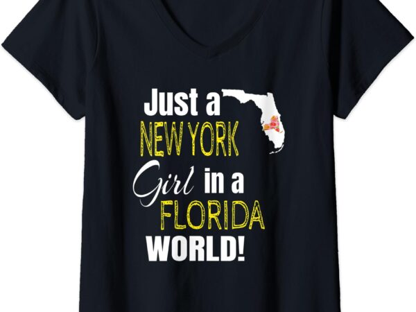 Womens just a new york girl in a florida world cute gift v-neck t-shirt