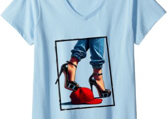 Womens Kamala Harris Heels Stepping On MAGA Hat Design V-Neck T-Shirt