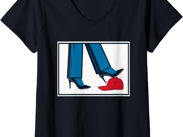 Womens kamala harris heels stepping on maga hat v-neck t-shirt