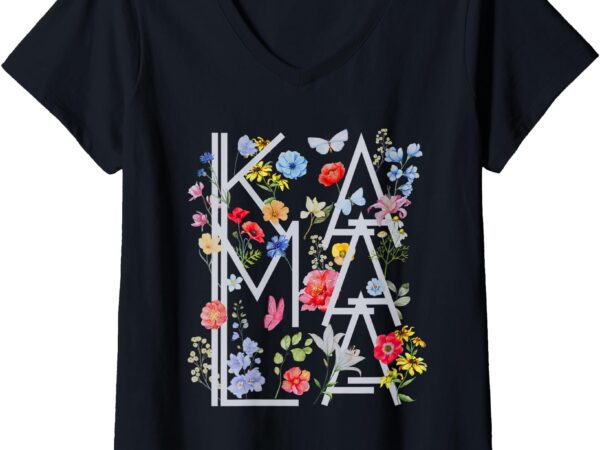 Womens kamala harris vintage floral feminine first female president v-neck t-shirt