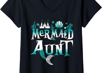 Womens Mermaid Aunt Funny Matching Family Gift V-Neck T-Shirt