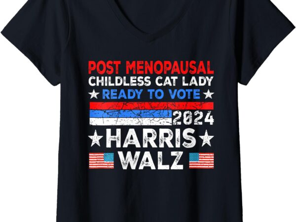 Womens post-menopausal childless cat lady ready to vote kamala v-neck t-shirt