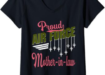 Womens Proud Air Force Mother-in-law Pride Military Family Gift V-Neck T-Shirt