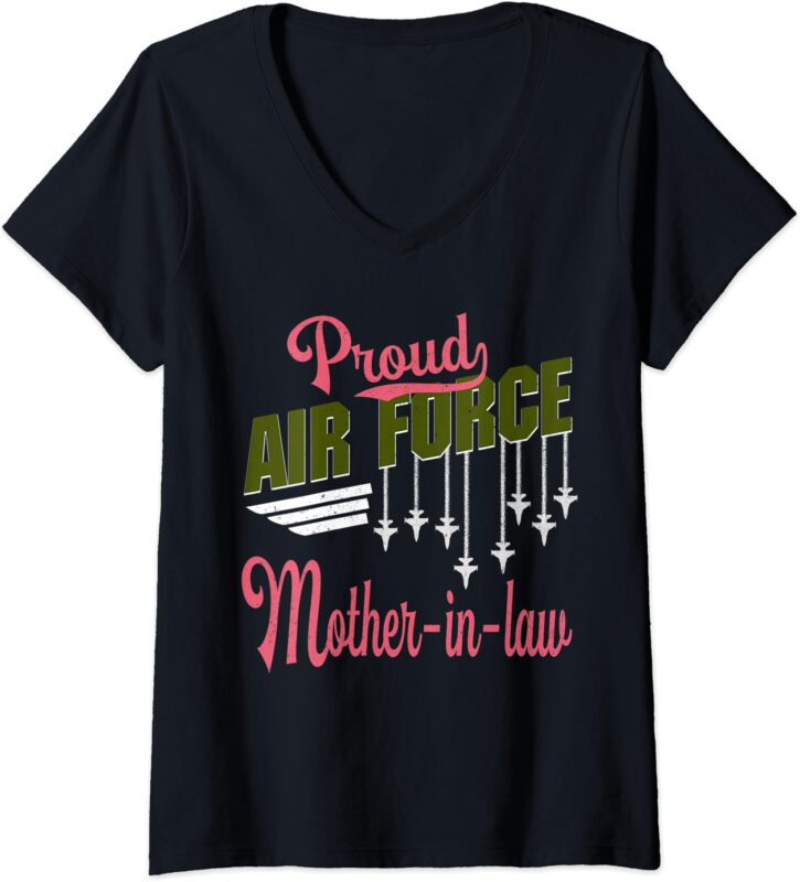 Womens Proud Air Force Mother-in-law Pride Military Family Gift V-Neck T-Shirt