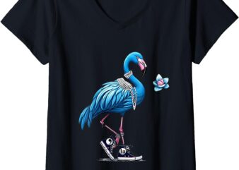 Womens Retro Flamingo Chucks And Pearls Comma La Kamala Harris 2024 V-Neck T-Shirt