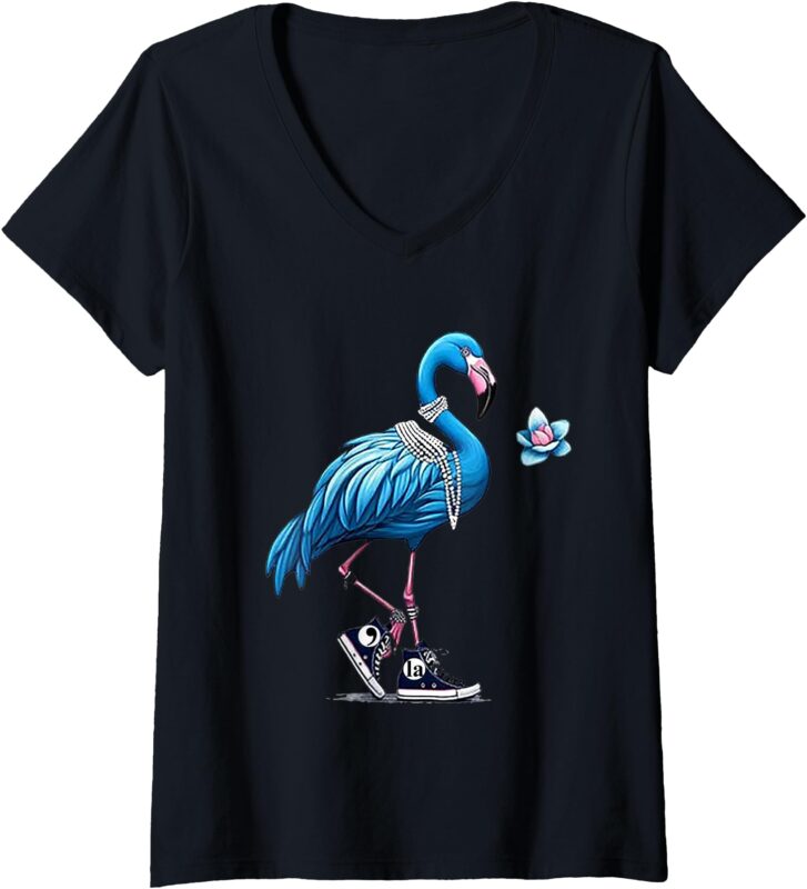 Womens Retro Flamingo Chucks And Pearls Comma La Kamala Harris 2024 V-Neck T-Shirt