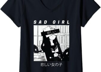 Womens Sad Anime Girl Japanese Babe Otaku Cool Gift V-Neck T-ShirtWomens Sad Anime Girl Japanese Babe Otaku Cool Gift V-Neck T-Shirt