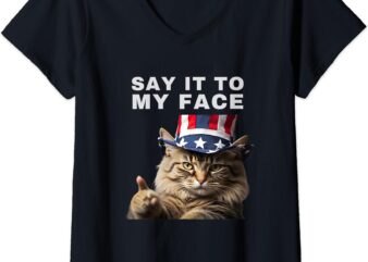 Womens Say It To My Face Kamala Cat V-Neck T-Shirt