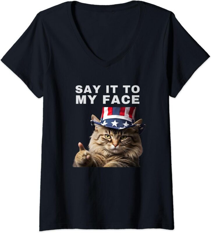 Womens Say It To My Face Kamala Cat V-Neck T-Shirt