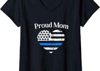 Womens Thin Blue Line Proud Mom Police Officer Mother Family Gift V-Neck T-Shirt