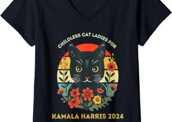 Womens This Childless Cat Lady is Voting Kamala-Harris 2024 V-Neck T-Shirt