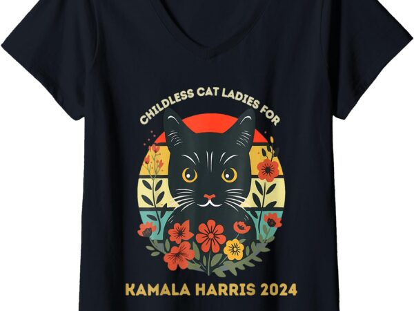 Womens this childless cat lady is voting kamala-harris 2024 v-neck t-shirt