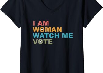 Womens Vintage Retro I Am Woman Watch Me Vote For Womens V-Neck T-Shirt