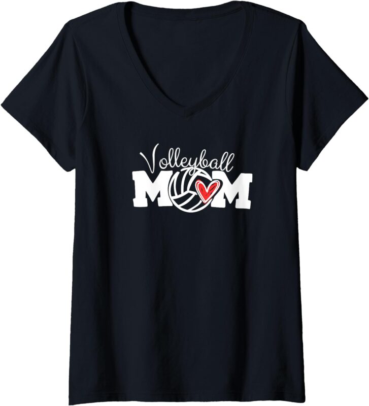 Womens Volleyball Mom Heartbeat V-Neck T-Shirt