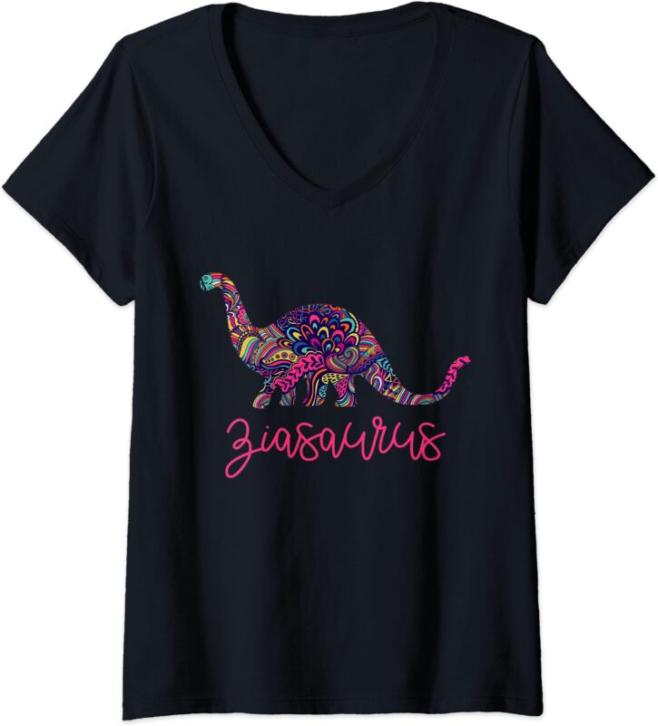 Womens Zia Shirt Italian Aunt Dinosaur Cute Gift V-Neck T-Shirt