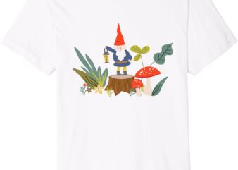 Woodland Gnome Adorable gnome and mushroom illustration t shirt design for sale