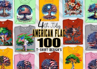 Retro American Flag Printed Tree t-shirt design bundle with 100 png & jpeg designs