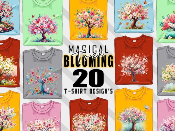 T-shirt design blooming tree t-shirt design bundle with 20 designs – download instantly retro vintage t-shirt