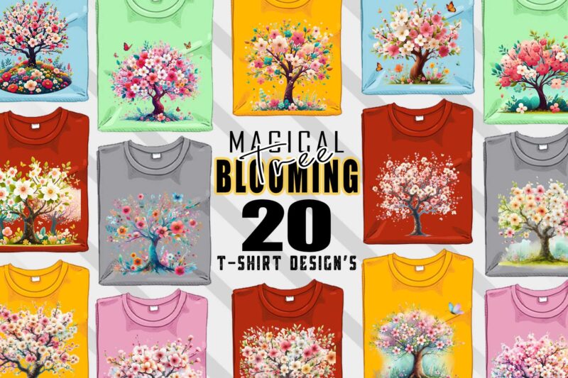 T-Shirt Design Blooming Tree t-shirt design bundle with 20 designs – download instantly Retro Vintage T-shirt