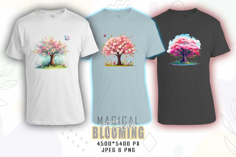 T-Shirt Design Blooming Tree t-shirt design bundle with 20 designs – download instantly Retro Vintage T-shirt